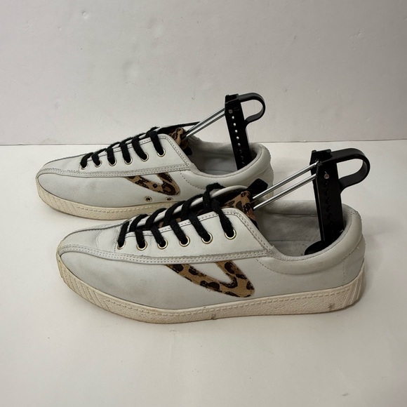 Tretorn Shoes - Tretorn Woman’s White Sneakers with Leopard Print Accent Size 8.5